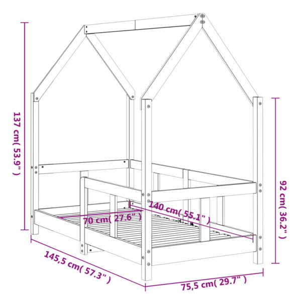 vidaXL Rám detskej postele biely 70x140 cm masívna borovica – Obrázok 10