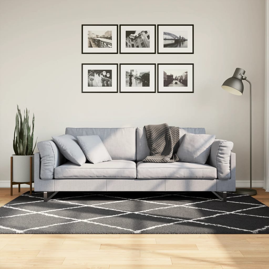 VXL8721012230125_m_en_hd_1.jpg vidaXL Shaggy koberec PAMPLONA, vysoký vlas, čierno krémový 140x200 cm – Obrázok 1