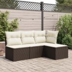 vidaXL Záhradná taburetka s vankúšom hnedá 55x55x37 cm polyratan – Obrázok 3