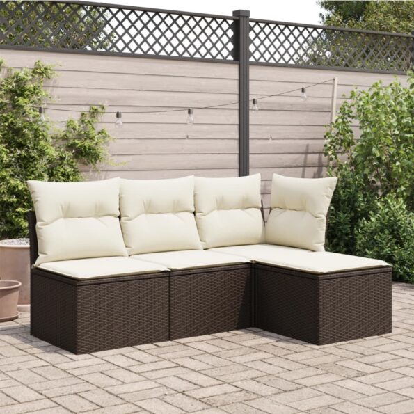 vidaXL Záhradná taburetka s vankúšom hnedá 55x55x37 cm polyratan – Obrázok 3