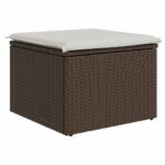 vidaXL Záhradná taburetka s vankúšom hnedá 55x55x37 cm polyratan – Obrázok 6