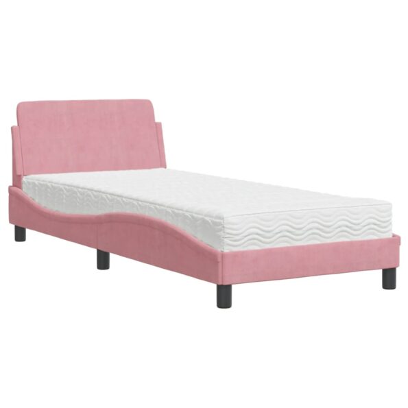 vidaXL Posteľ s matracom Dover ružový 90x200 cm zamat – Obrázok 2