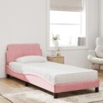 vidaXL Posteľ s matracom Dover ružový 90x200 cm zamat – Obrázok 3