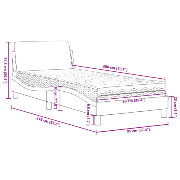 vidaXL Posteľ s matracom Dover ružový 90x200 cm zamat – Obrázok 9