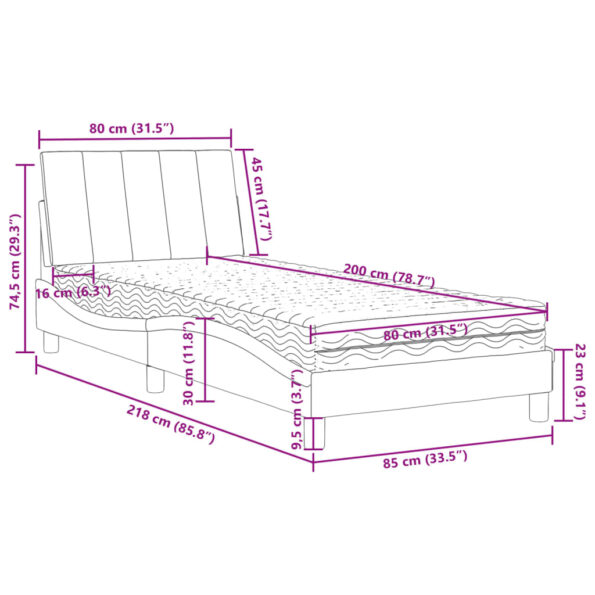 vidaXL Posteľ s matracom Hanko čierny 80x200 cm zamat – Obrázok 11