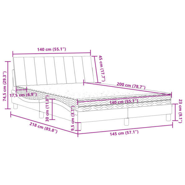 vidaXL Posteľ s matracom Hanko čierny 140x200 cm zamat – Obrázok 11