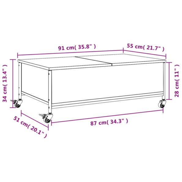 vidaXL Konferenčný stolík+kolieska, tmavý dub 91x55x34 cm – Obrázok 12