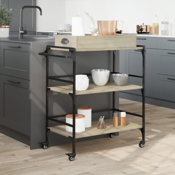vidaXL Kuchynský vozík, dub sonoma 81,5x41x92,5 cm, kompozitné drevo – Obrázok 3