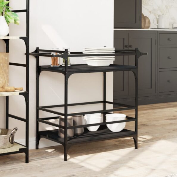 vidaXL Kuchynský vozík čierny 82x40x78,5 cm kompozitné drevo – Obrázok 3
