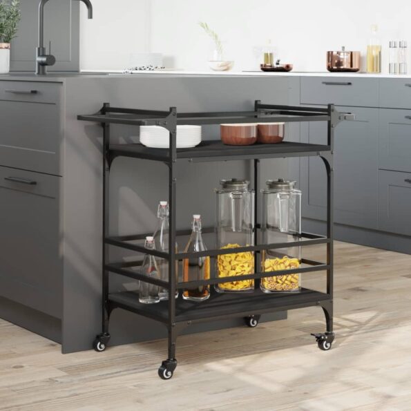 vidaXL Kuchynský vozík čierny 82x40x78,5 cm kompozitné drevo – Obrázok 4