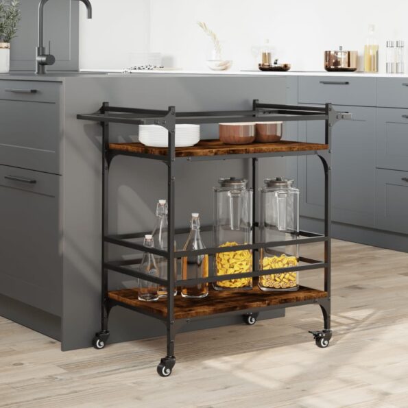 vidaXL Kuchynský vozík dymový dub 82x40x78,5 cm kompozitné drevo – Obrázok 4