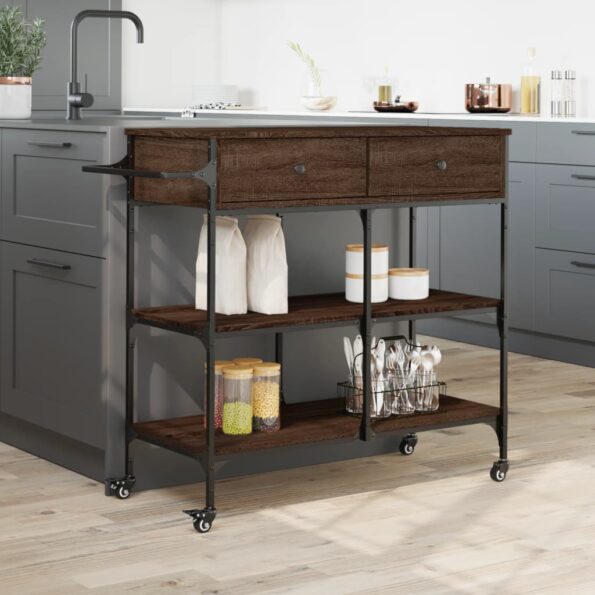 vidaXL Kuchynský vozík hnedý dub 105x42x95 cm kompozitné drevo – Obrázok 4