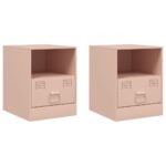 vidaXL Nočné stolíky 2 ks ružové 34,5x39x44 cm oceľ – Obrázok 2