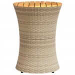 vidaXL Záhradný stolík v tvare bubna béžový polyratan a masívne drevo – Obrázok 5