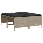 vidaXL Záhradné taburetky s vankúšmi 4 ks svetlosivé polyratan – Obrázok 2