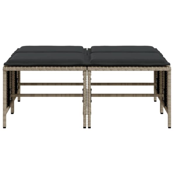 vidaXL Záhradné taburetky s vankúšmi 4 ks svetlosivé polyratan – Obrázok 4