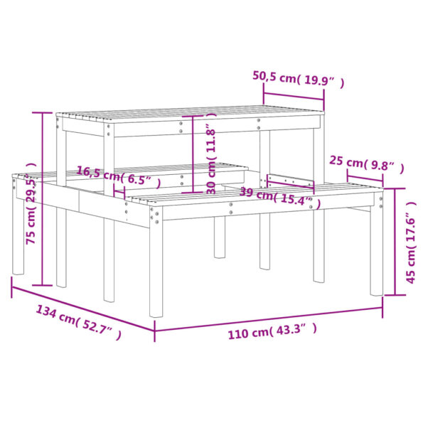 vidaXL Piknikový stôl 110x134x75 cm borovicový masív – Obrázok 9
