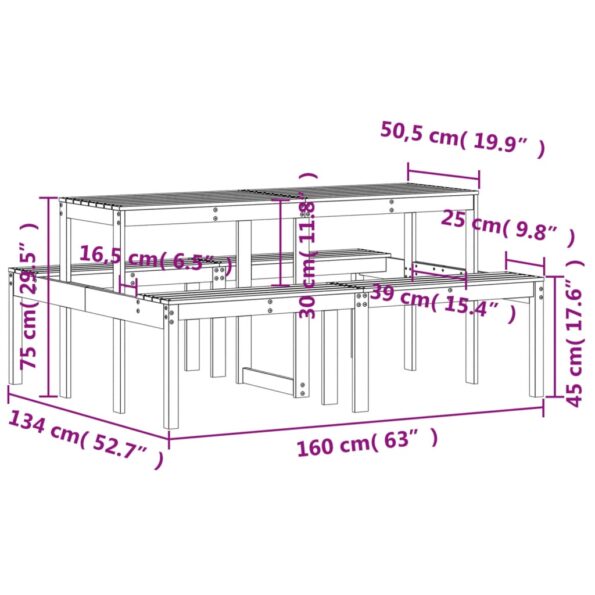 vidaXL Piknikový stôl 160x134x75 cm borovicový masív – Obrázok 9