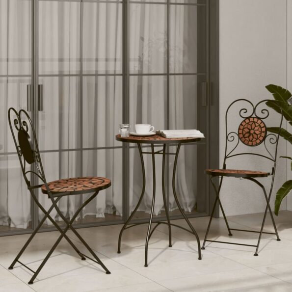 vidaXL Mozaikový bistro stolík, tehlová farba Ø50x70 cm, keramika – Obrázok 3