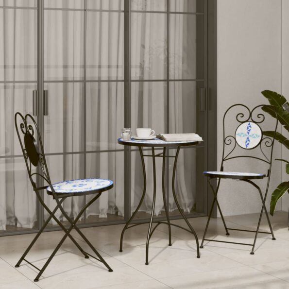 vidaXL Bistro stoličky, skladacie 2 ks, modro biele, keramika – Obrázok 3