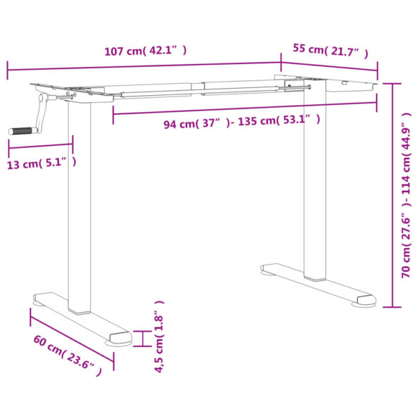 vidaXL Rám stola na státie biely (94-135)x60x(70-114) cm oceľ – Obrázok 11