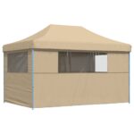 vidaXL Skladací pop-up párty stan so 4 bočnými stenami béžový – Obrázok 5