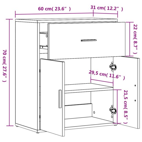 vidaXL Komoda dymový dub 60x31x70 cm kompozitné drevo – Obrázok 10