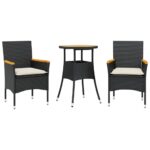 vidaXL 3-dielna záhradná súprava s vankúšmi čierna polyratan a akácia – Obrázok 2