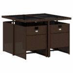 vidaXL 5-dielna záhradná jedálenská súprava s vankúšmi hnedá polyratan – Obrázok 3