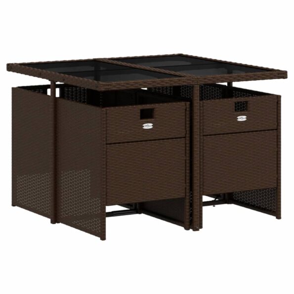 vidaXL 5-dielna záhradná jedálenská súprava s vankúšmi hnedá polyratan – Obrázok 3
