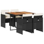 vidaXL 5-dielna záhradná jedálenská súprava a vankúše čierna polyratan – Obrázok 2