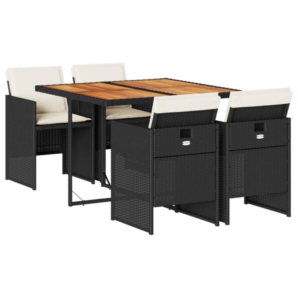 vidaXL 5-dielna záhradná jedálenská súprava a vankúše čierna polyratan – Obrázok 2