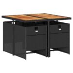 vidaXL 5-dielna záhradná jedálenská súprava a vankúše čierna polyratan – Obrázok 3