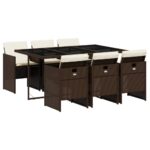 vidaXL 7-dielna záhradná jedálenská súprava a vankúše hnedá polyratan – Obrázok 2