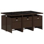 vidaXL 7-dielna záhradná jedálenská súprava a vankúše hnedá polyratan – Obrázok 3