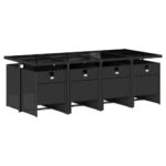 vidaXL 9-dielna záhradná jedálenská sada s vankúšmi čierna polyratan – Obrázok 3