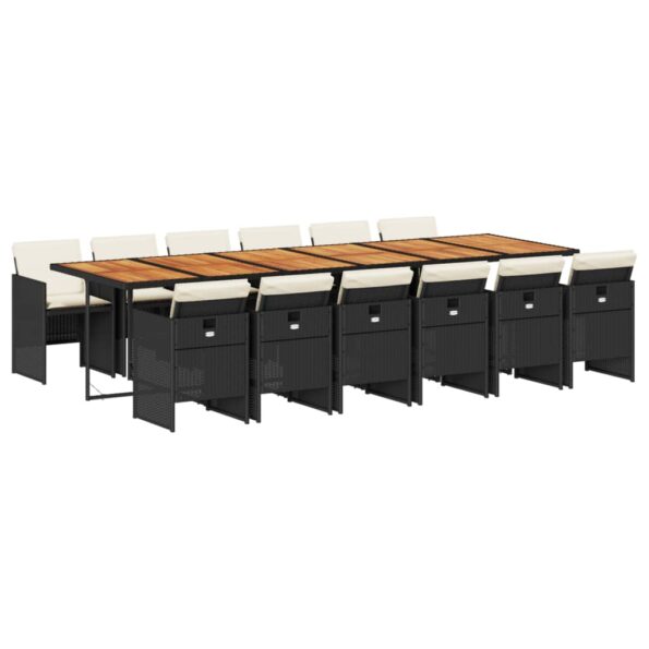 vidaXL 13-dielna záhr. jedálenská súprava s vankúšmi čierna polyratan – Obrázok 2