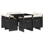 vidaXL 9-dielna záhradná jedálenská sada s vankúšmi čierna polyratan – Obrázok 2