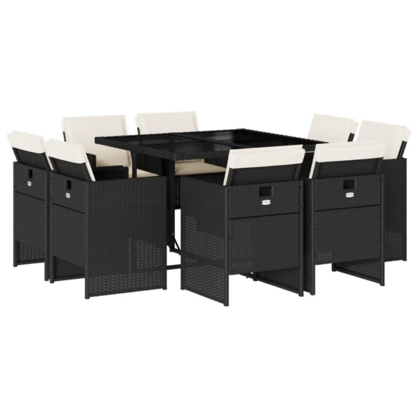 vidaXL 9-dielna záhradná jedálenská sada s vankúšmi čierna polyratan – Obrázok 2