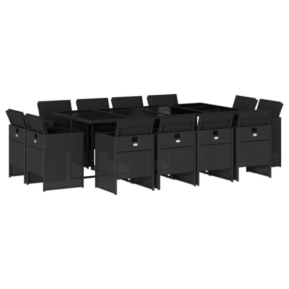 vidaXL 13-dielna záhr. jedálenská súprava s vankúšmi čierna polyratan – Obrázok 2