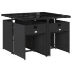 vidaXL 5-dielna záhradná jedálenská súprava a vankúše čierna polyratan – Obrázok 3