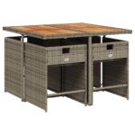 vidaXL 5-dielna záhradná jedálenská sada s podložkami sivá polyratan – Obrázok 3