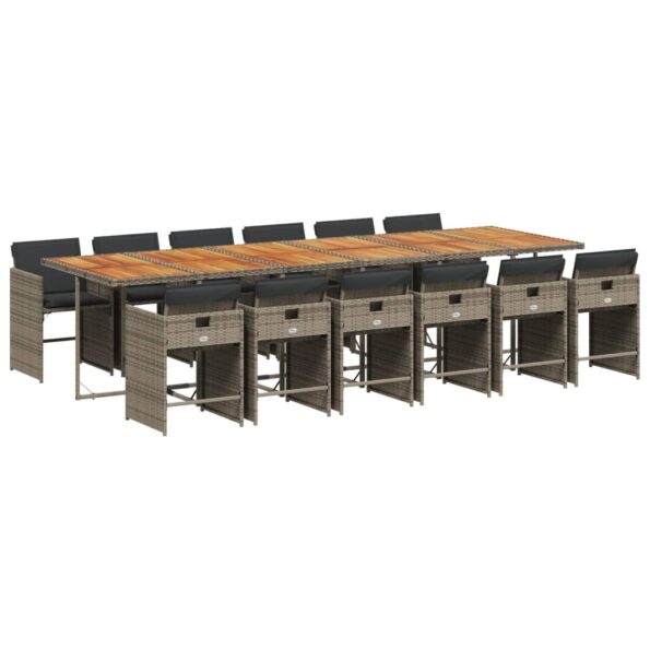 vidaXL 13-dielna záhrad. jedálenská súprava s vankúšmi sivá polyratan – Obrázok 2