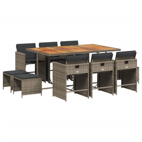 vidaXL 11-dielna záhradná jedálenská súprava s vankúšmi sivá polyratan – Obrázok 2