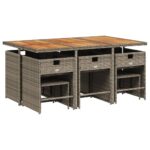 vidaXL 11-dielna záhradná jedálenská súprava s vankúšmi sivá polyratan – Obrázok 3