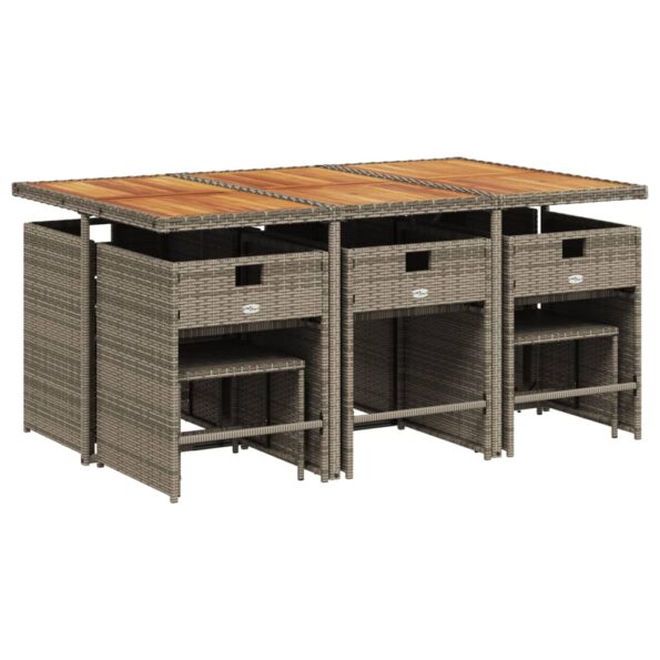 vidaXL 11-dielna záhradná jedálenská súprava s vankúšmi sivá polyratan – Obrázok 3