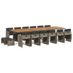 vidaXL 17-dielna záhradná jedálenská súprava s vankúšmi sivá polyratan – Obrázok 2