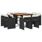 vidaXL 9-dielna záhradná jedálenská sada s vankúšmi čierna polyratan – Obrázok 2