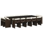 vidaXL 15-dielna záhradná jedálenská súprava a vankúše hnedá polyratan – Obrázok 2