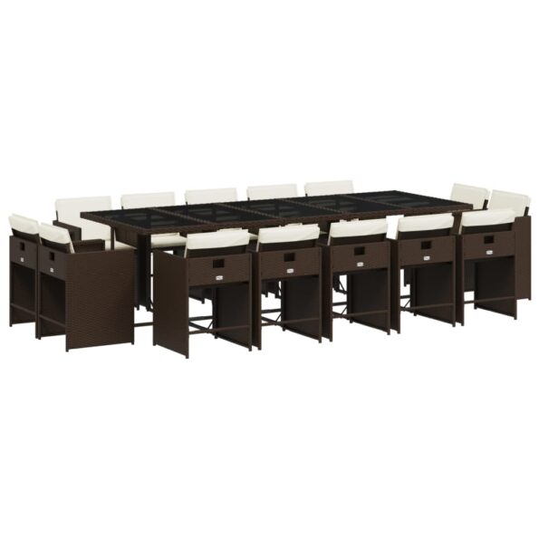 vidaXL 15-dielna záhradná jedálenská súprava a vankúše hnedá polyratan – Obrázok 2